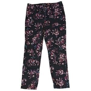 Bandlino Amy Sz 12 Stretch Jeans Straight Leg Jeans Black/Pink Floral Pattern